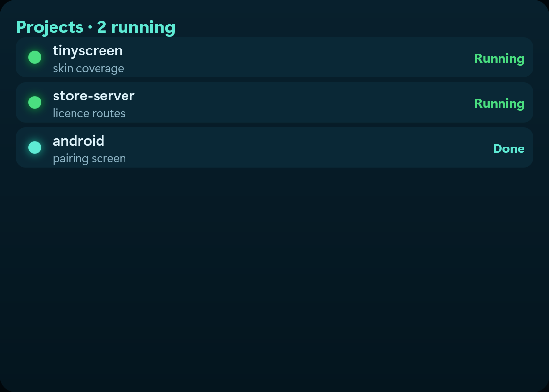 The Running projects widget