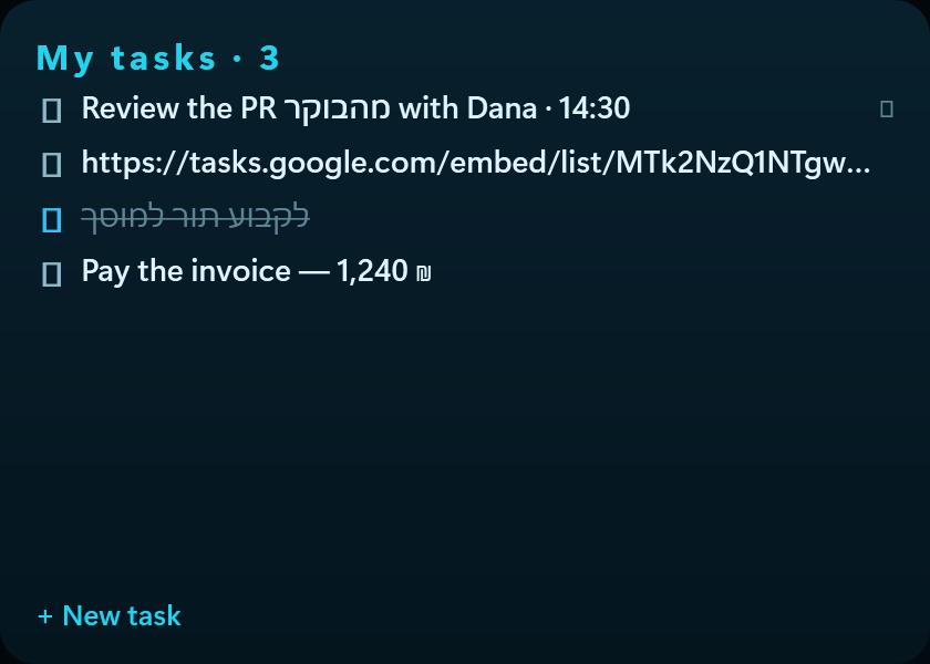 The My tasks widget