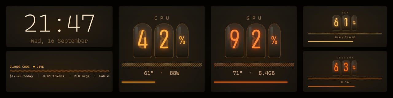 The Nixie skin: digits glowing inside glass tubes